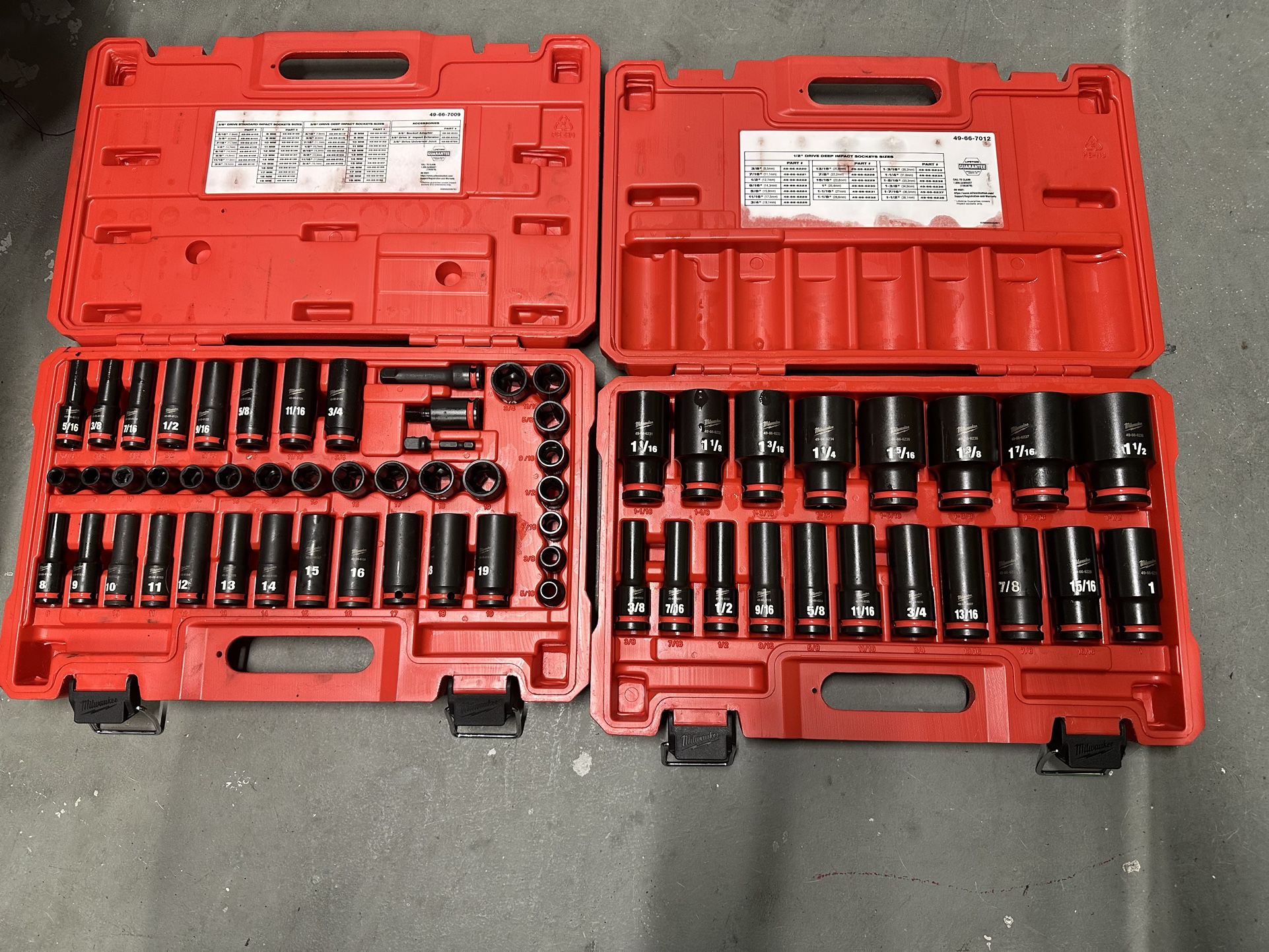 Milwaukee Impact Socket Sets 1/2 Drive 3/8 Drive The Price Is For Both Sets 