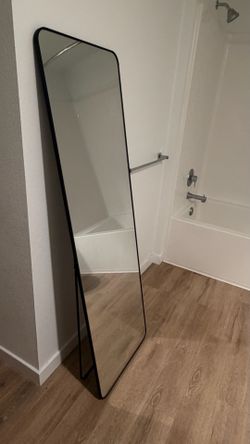 Black Full Length Floor Mirror with Stand - Rounded Corners