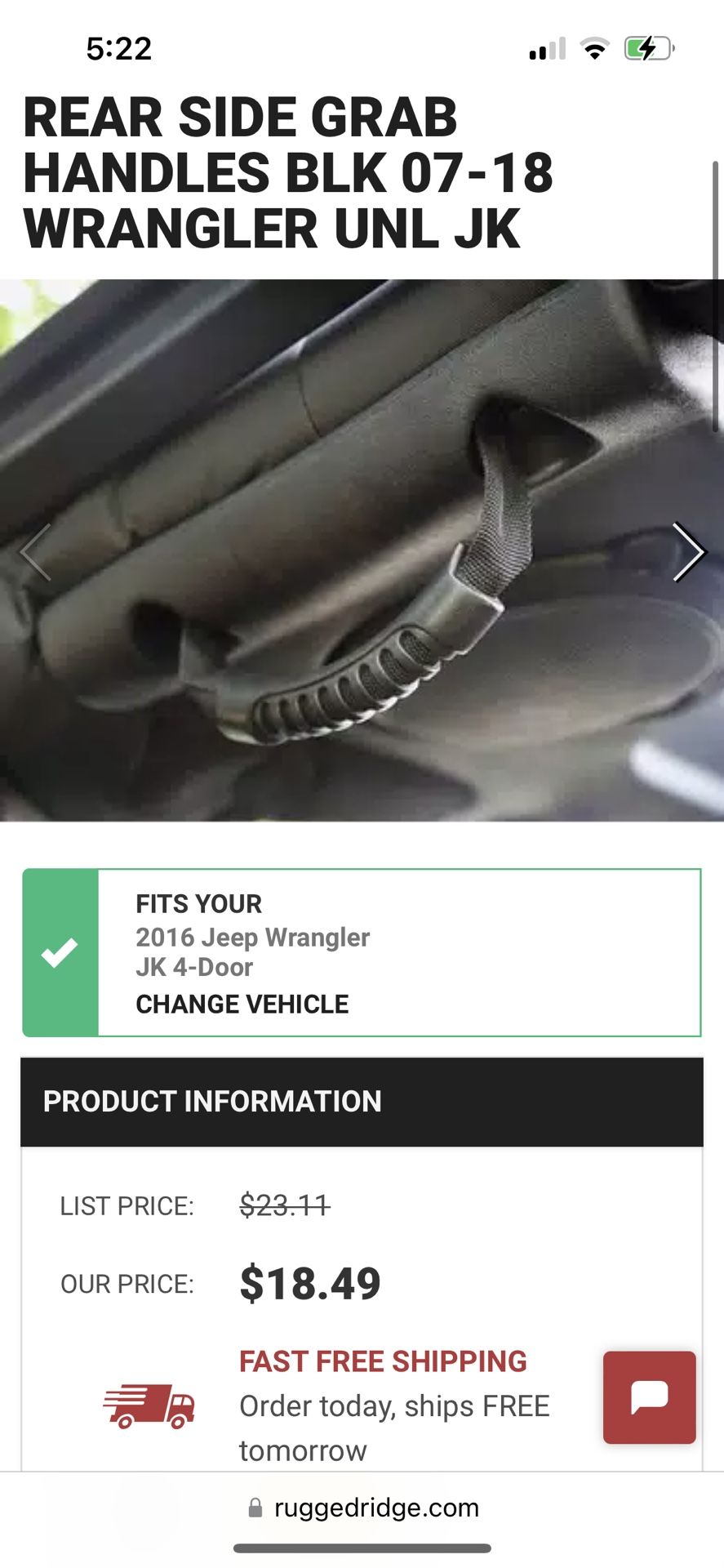 Jeep JK Rugged Ridge Grab Handles Front Or Rear