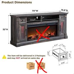 Farmhouse Fireplace TV Stand up to 80'' TV, Entertainment Center Modern Media Console Table with Cabinets and Storage Drawers, Dark Rustic O