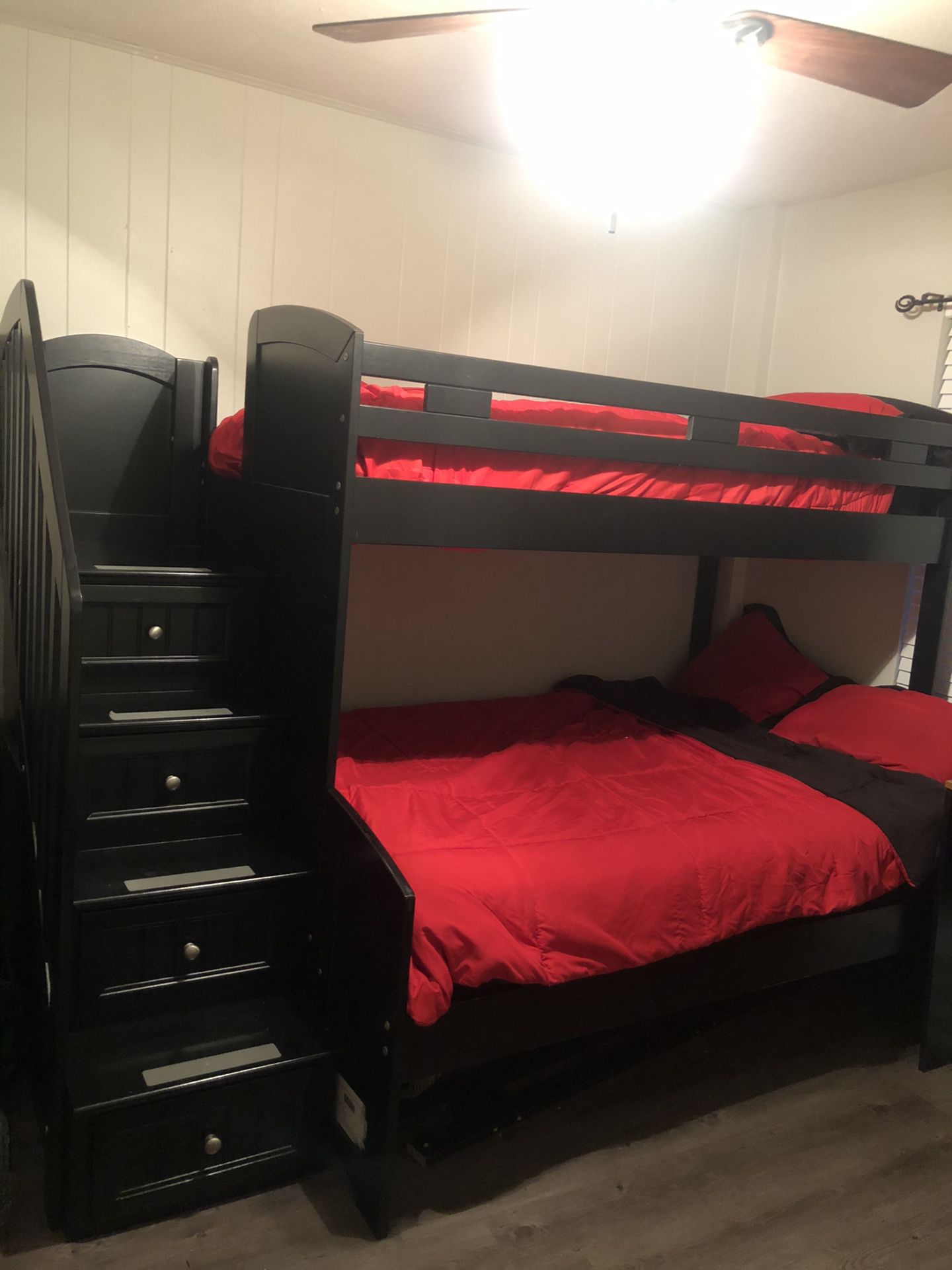 Twin over full staircase bunk bed, Black