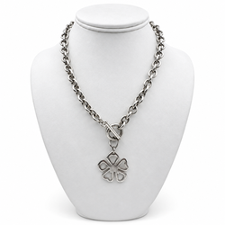 Tiffany & Co. Flower Charm Sterling Silver with Rolo Chain 16" Necklace. (Pre-Owned)