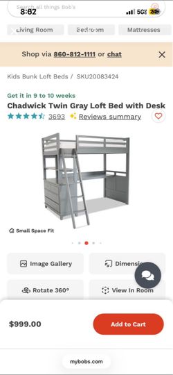 Chadwick Twin Gray Loft Bed with Desk