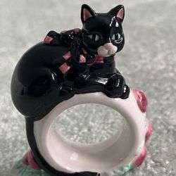 Black And White Cat Napkin Holder With Pink And Black Bow By Wang’s International