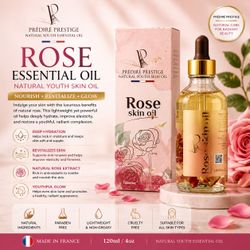 Prédiré Prestige Rose Essential Oil – Natural Youth Skin Oil with Vitamin E | Hydrating & Nourishing Face Oil | 120ml / 4oz