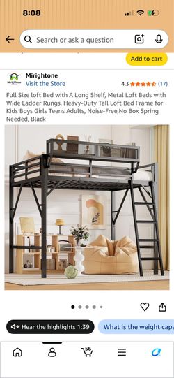 Full Size Loft Bed Frame – Brand New in Box – Mattress Not Included – Heavy Duty