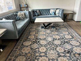 Stylish light blue velvet sofa