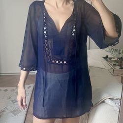 Black Rainn Blue Transparent Coverup Halter S