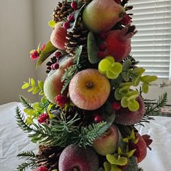 Holiday, Fall Or Thanksgiving Topiary Sugared Fruit Tree Centerpiece 16" Tall
