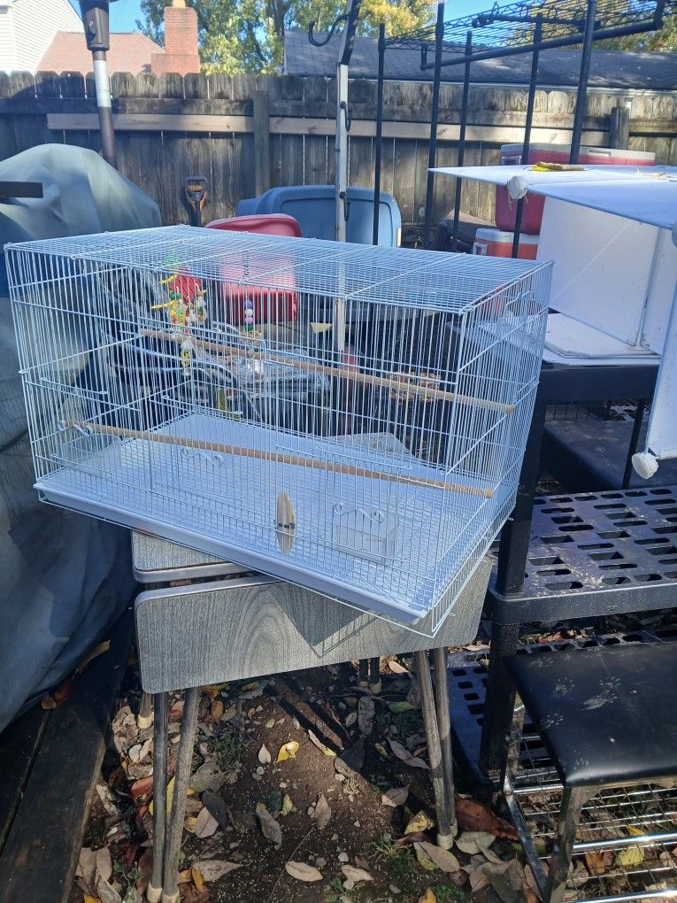 Metal Bird Cage With 3 Doirs Like New 