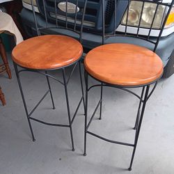 Wrought Iron And Wood Barstools (2)