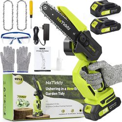 Mini Chainsaw 6 inch Cordless,Upgraded 21V Brushless Battery Powered Chainsaw ,Portable One-Hand Rechargeable Handheld Electric Chainsaw for Wood Cutt