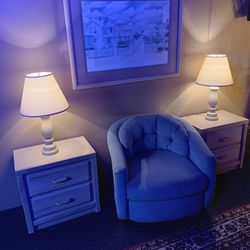 Nightstands with Lamps and Swivel Chair 
