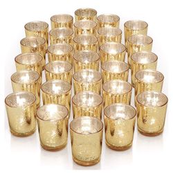 LETINE Gold Votive Candle Holders Set of 35- Speckled Mercury Gold Glass Candle Holder Bulk
