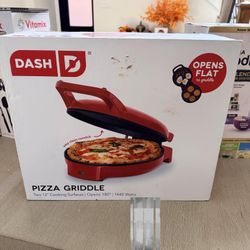 Dash Pizza Griddle 12” Electric Nonstick | Opens Flat 180° | Red | 1440W