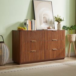 6 Drawers Dresser,55" Wide Modern Chest of Drawers Curved wave Design, Dresser