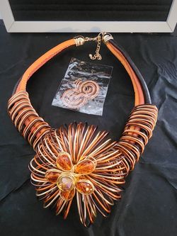 handmade aluminum wire flower statement necklace and matching earring set