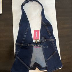 Edikted Ciel Split Front Denim Halter Top
