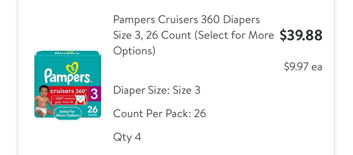 4 New Packs Size 3 Pampers Cruisers 