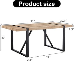 71'' Dining Table for 6-8, Wood Kitchen Table with Metal Legs, Dinner Table for 6-8 for Home Dining