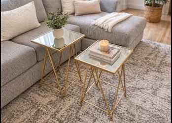 Modern Gold Glass Side Tables – Set of 2 | Minimalist / Glam