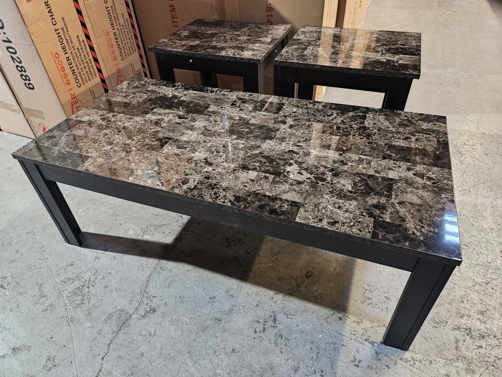 3pc Marble Finish Coffee Table Set