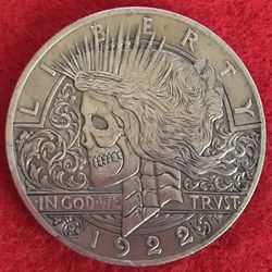 Large Skull Peace Dollar Art Coin. Shipped Same Day!