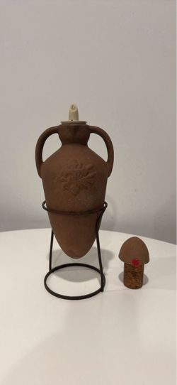 Terracotta olive oil dispenser bottle with stand