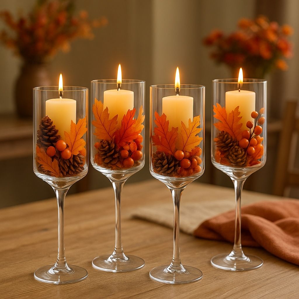 4 Tall Crystal Glasses – Elegant Multi-Season Décor