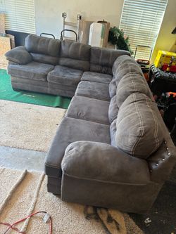 Gray Microfiber Sectional Sofa with Nailhead Trim