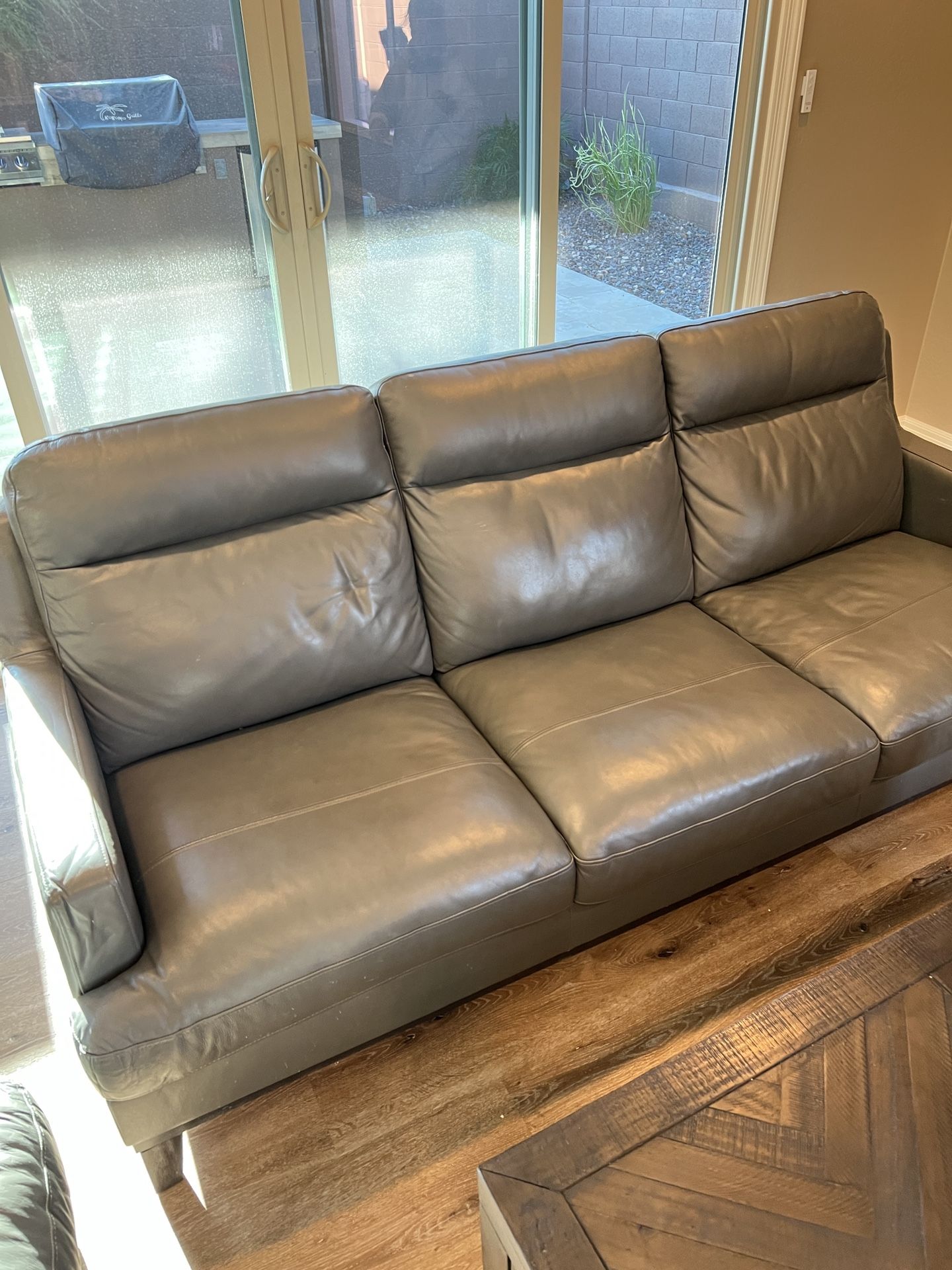 Modern, Gray Leather Sofa And Loveseat Set-