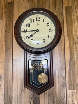 Vintage Elgin Regulator Wall Clock - Wood Case & Brass Pendulum