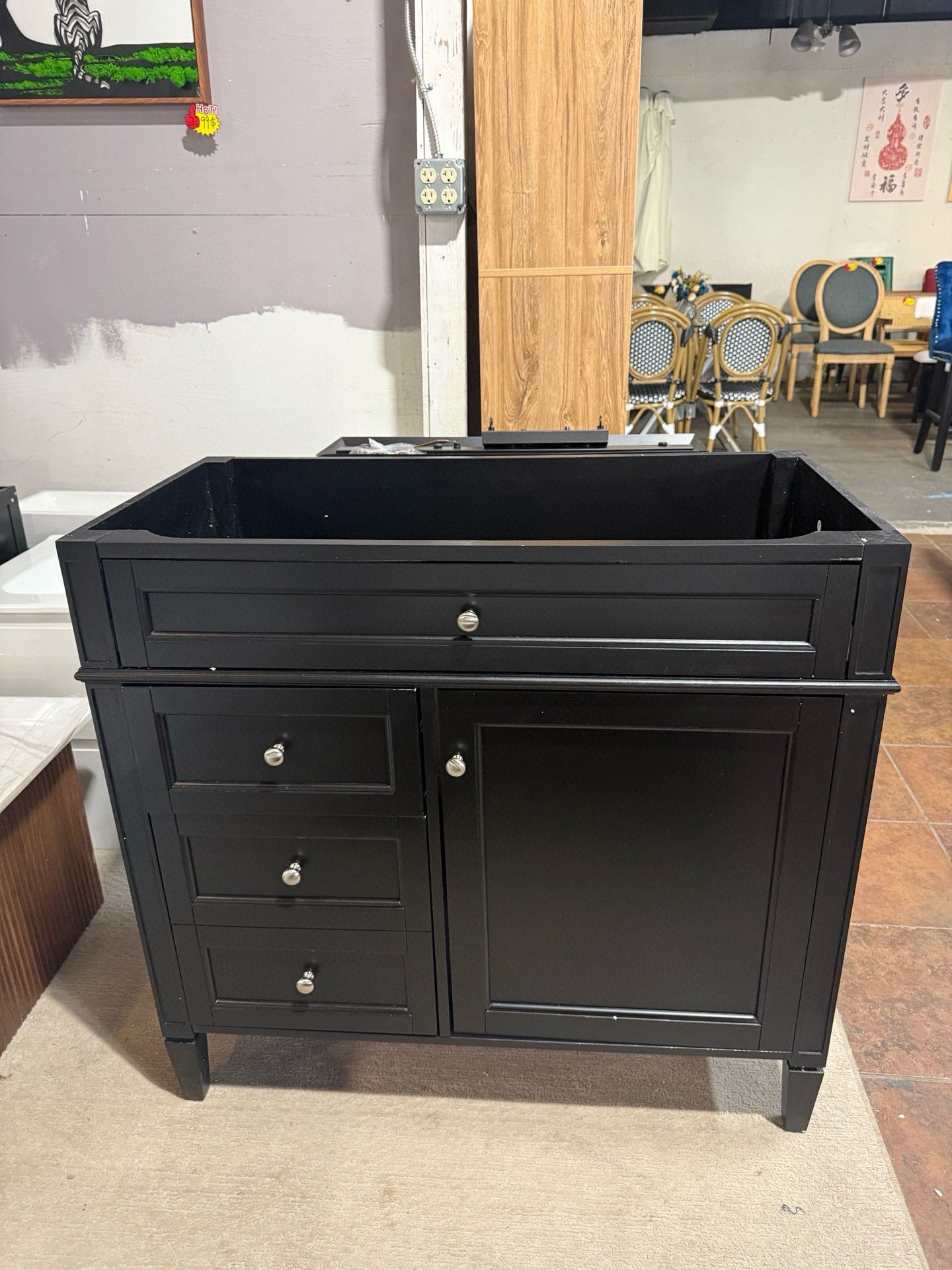 Modern 36-inch bathroom vanity with 2 drawers and 1 flip-top drawer, freestanding vanity, soft-close, solid wood frame (Black) 💰159$