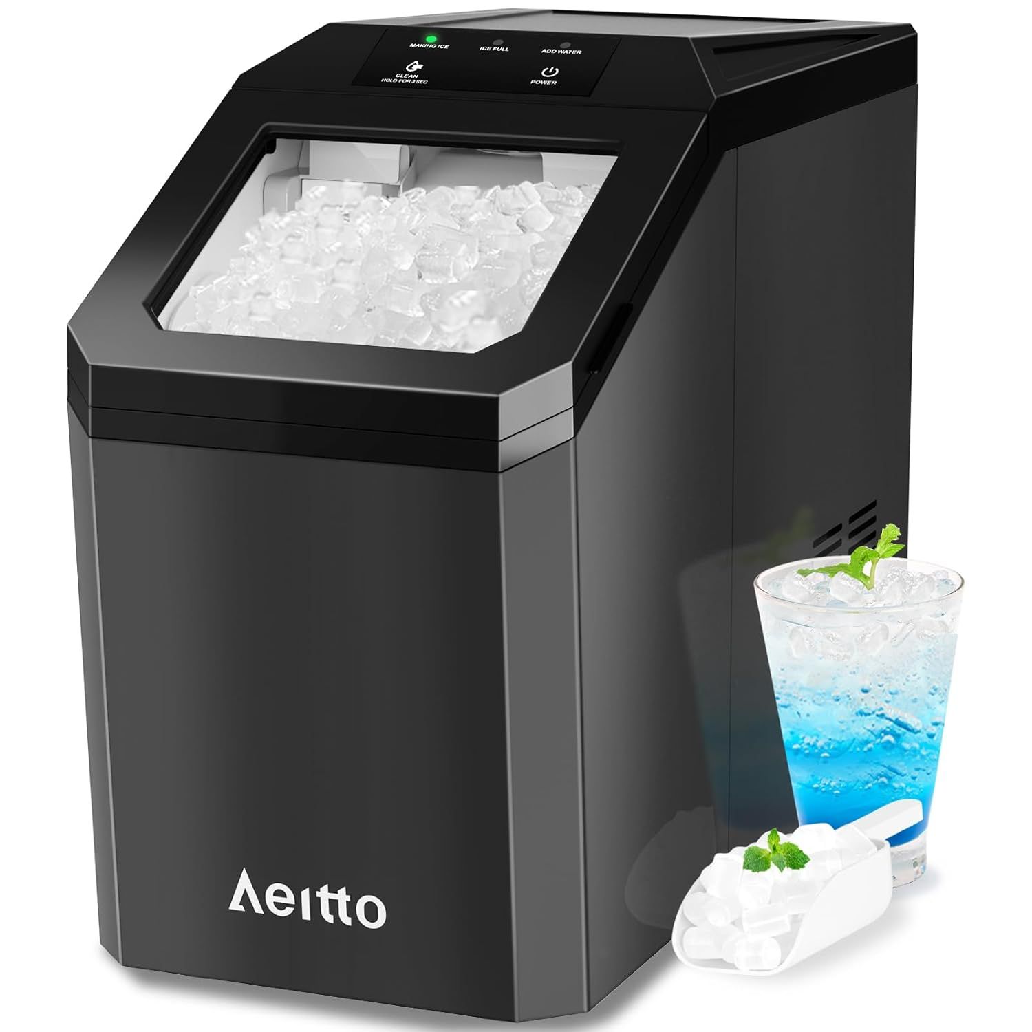 Aeitto Nugget Ice Maker Countertop, 55lbs/Day, Large Capacity Chewable Ice Maker