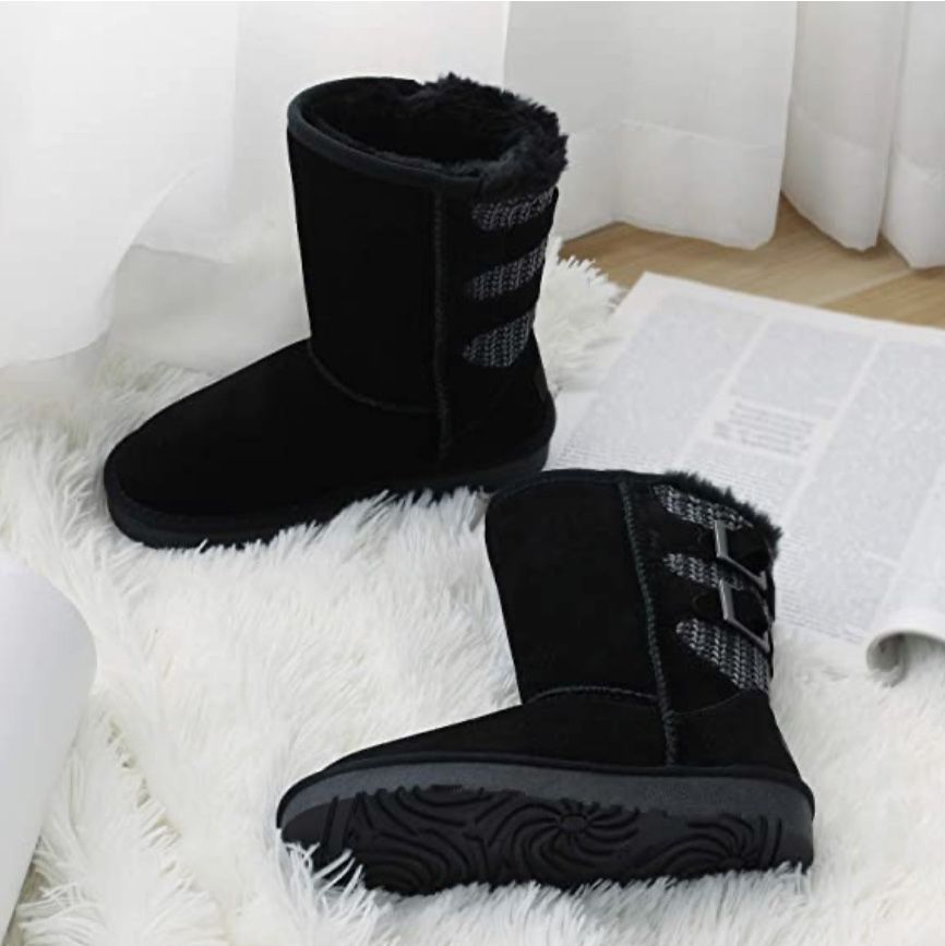 DREAM PAIRS Kids Faux Fur Lined Mid Calf Winter Snow Boots Color Black