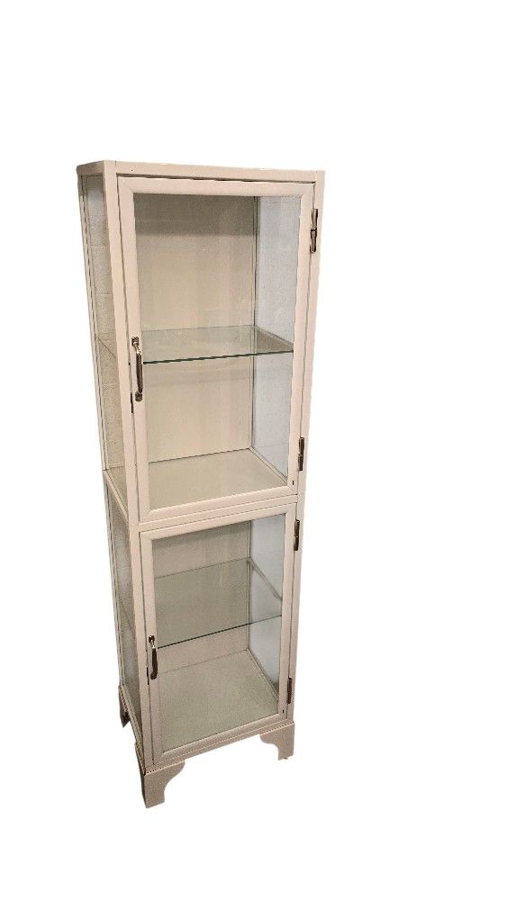 
White Glass-Door Display Cabinet (≈32″ W × 44.5″ H) – Modern Curio Cabinet / Bathroom Storage / Home Decor Shelf