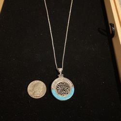 Beautiful Sterling Silver Turquoise And CZ Chain And Pendant 