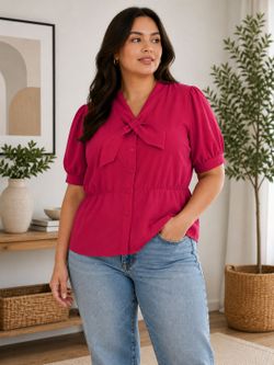 George Red Tie-Neck Blouse – Long Sleeve Flowy Top – Women’s Plus Size