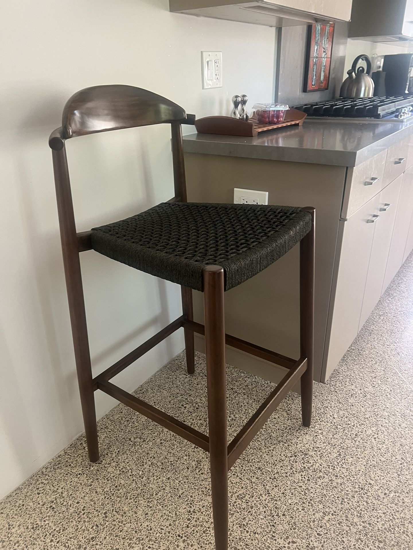 Mid Century Modern Wood Kitchen counter bar Stool 