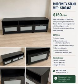 Modern Black TV Stand with Storage