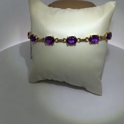 14K Yellow Gold Ladys Amethyst Elegant Bracelet 