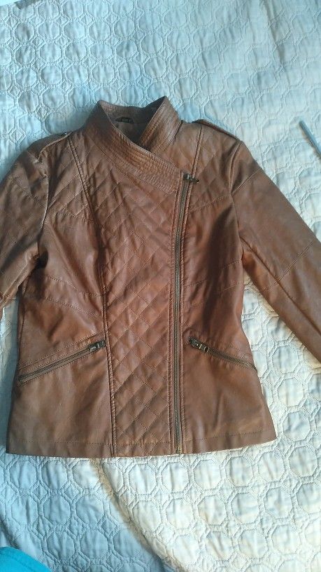 Womens Faux Leather Brown Guess Los Angeles Vintage Jacket Size S