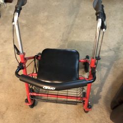 Four Wheel Rollator Rolling Walker with Fold Up Removable Back Support Red