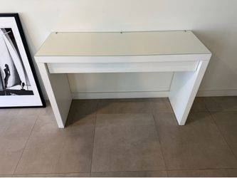 Modern White Glass-Top Console Table / Desk – Excellent Condition