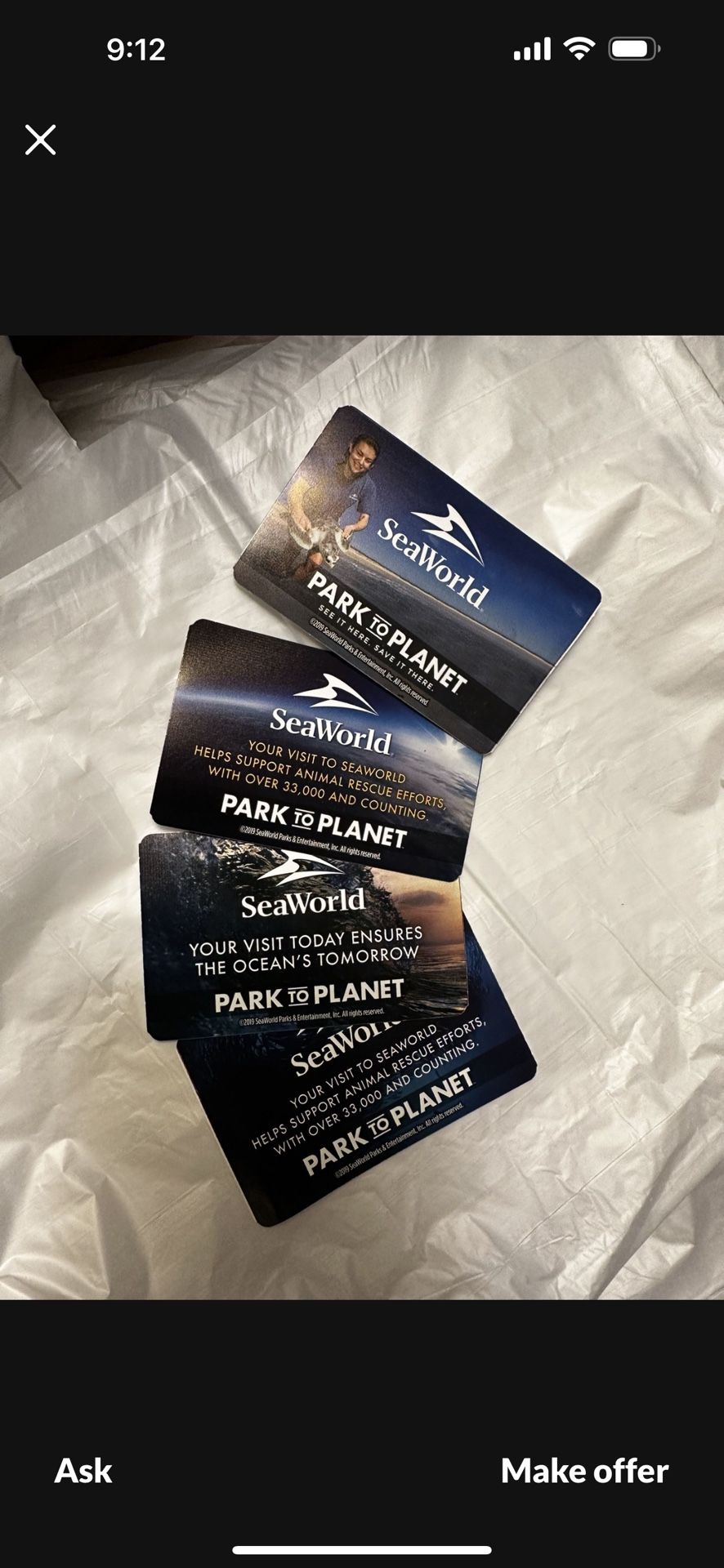 4 SeaWorld Theme park Tickets