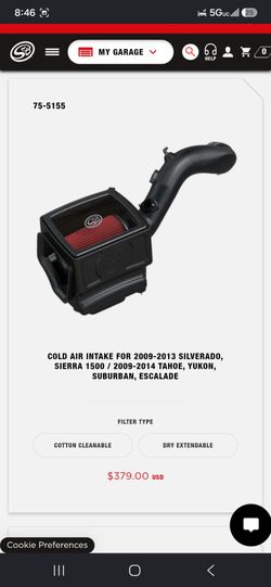 New S&B Cold Air Intake for chevy/gmc