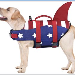 Malier Dog Life Jacket, High Buoyancy Shark Swimsuit, Ripstop American Flag