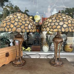 River Rock Stone Agate Tiffany Style Leaded Lamps