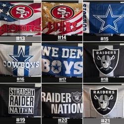 49ers, Raiders and Cowboys flags