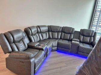 🔥 Leather Power Reclining Sectional with LED Lights, Bluetooth Speakers & Cup Holders 🔥